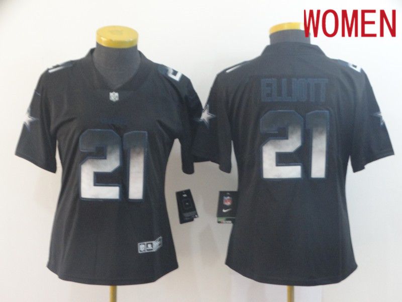 Women Dallas cowboys 21 Elliott Nike Teams Black Smoke Fashion Limited NFL Jerseys